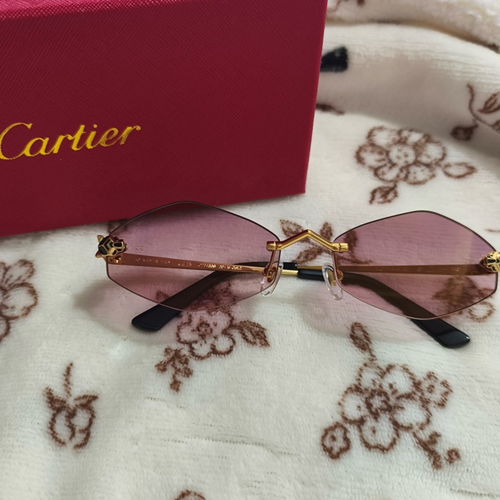Cartier Purple Polygonal Frameless Sunglasses